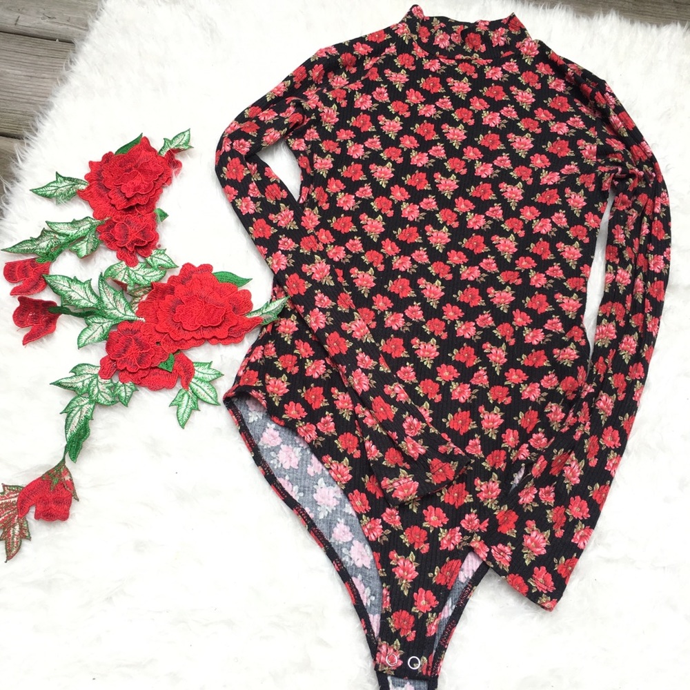 Ribbed Knit Floral Bodysuit.